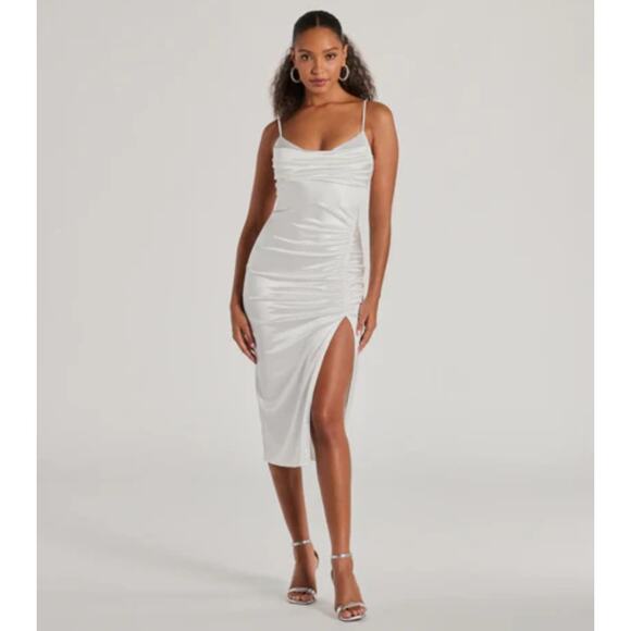 Windsor Dresses & Skirts - Windsor Kristen Formal Satin Cowl‎ Neck Midi Dress